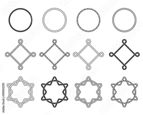 Different rope frames flat icon set