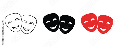 Theater Mask Icons – Classic Masquerade Symbols for Stage, Festival & Design Use