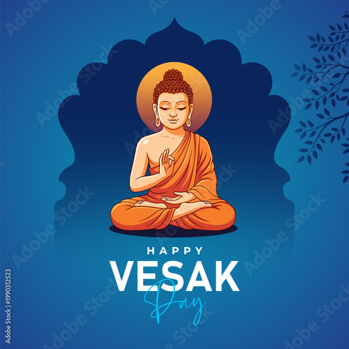 Happy Vesak Day Greeting With Meditating Buddha Illustration