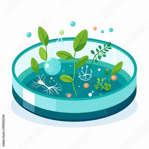 Vibrant Biological Experiment Unfolding in a Petri Dish, Showcasing Microscopic Plant Life and Scientific Discovery in a Controlled Laboratory Environment