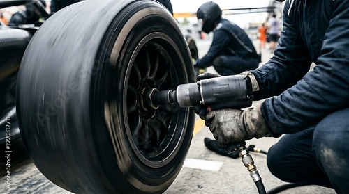 Fast Tire Change on Racing Vehicle During Competition Pit Stop