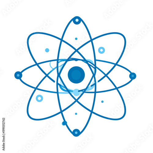 Atomic structure with orbiting electrons illustrating scientific concept of a nucleus with particles
