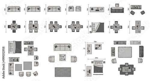Architectural Floor Plan Furniture Layouts Top View.
