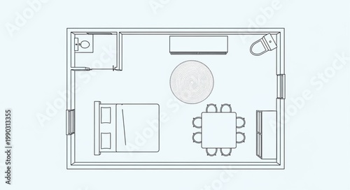Simple Floor Plan Drawing of a Dining Room Layout.
