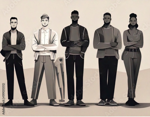 Diverse group of men standing together with arms crossed.