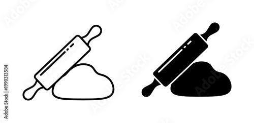 Rolling pin and dough kitchen icons set
