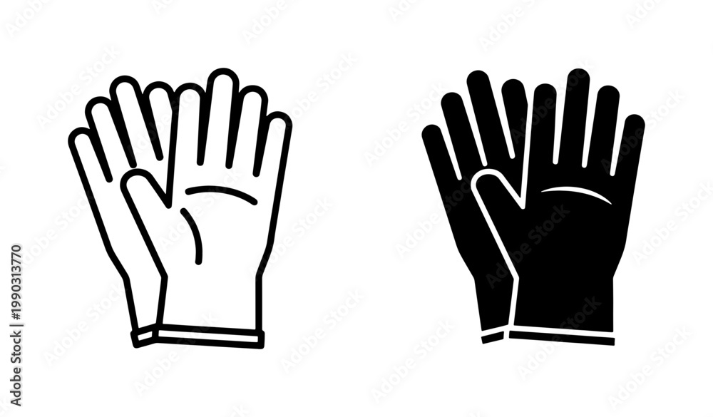 Obraz premium Protective rubber gloves icon set in outline and solid style