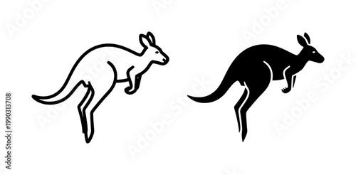 Jumping Kangaroo Silhouette and Outline Vector Set