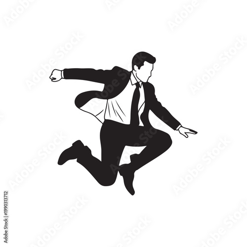 Business man jumping outline vector flat illustration design on white background
