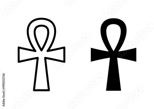 Egyptian Ankh Cross Symbol Outline and Solid Black Icons