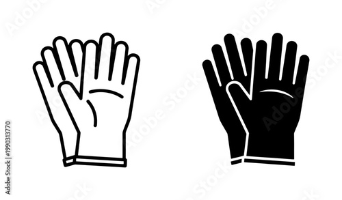 Protective rubber gloves icon set in outline and solid style