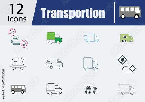 Flat Transportation Icons Set – Vehicles and Travel Symbols Pack