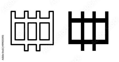 Metal Fence Gate Icon Set in Outline and Solid Style