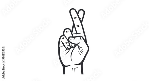 Stylized human hand with fingers crossed, a gesture universally recognized for wishing good luck or hoping for a positive outcome.
