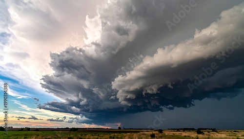 A vast landscape with a large storm cloud