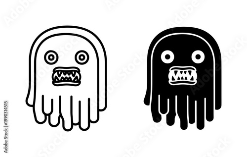 Scary Ghost Monster Icon Set with Sharp Teeth