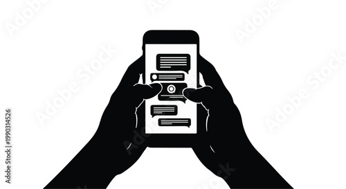 hands holding smartphone with blank screen