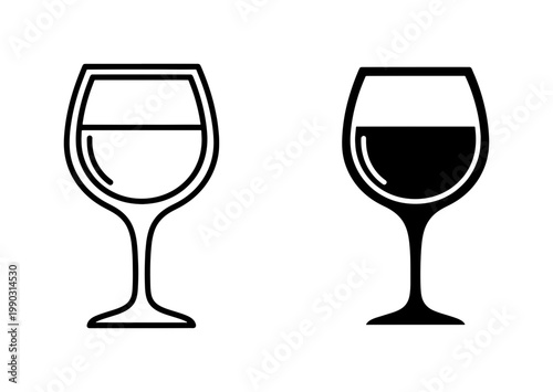 Wine glass outline and solid black icon set
