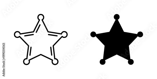 Sheriff Badge Star Icons Set in Outline and Solid Style