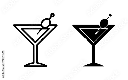 Martini Glass Icon Set with Olive Garnish