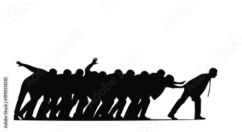 silhouette of a person leading a group of people in business teamwork