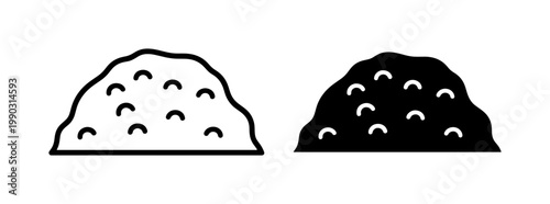 Soil pile icon set in outline and solid black style
