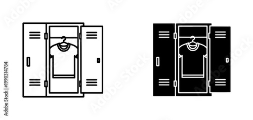 Open metal locker icon with shirt on hanger