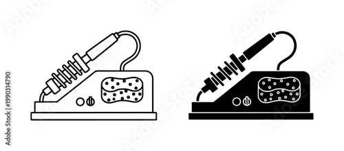 Soldering Iron Station Icon Set with Sponge and Stand