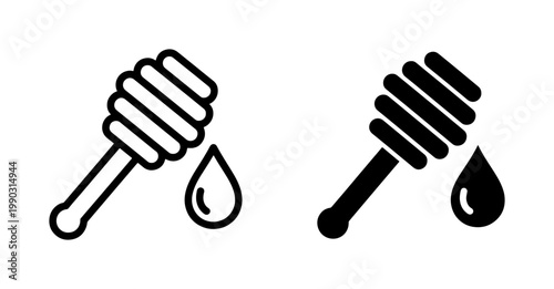 Honey Dipper Stick Icon with Drip Drop