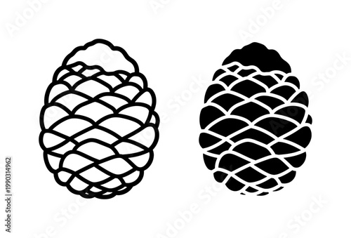 Pinecone Silhouette and Outline Vector Illustration