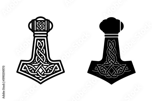 Mjolnir Viking Hammer Silhouette with Celtic Knotwork