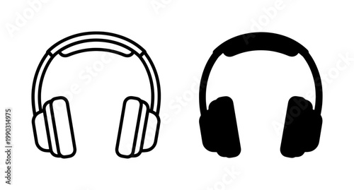 Wireless Headphones Icon Set in Outline and Solid Black Style