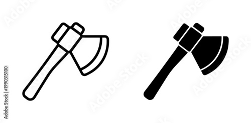 Axe icon set with outline and solid black silhouette styles