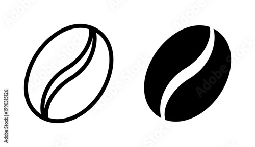 Minimalist Coffee Bean Icon Set in Outline and Solid Style