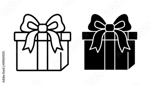 Gift box icons with ribbon bow in outline and solid style