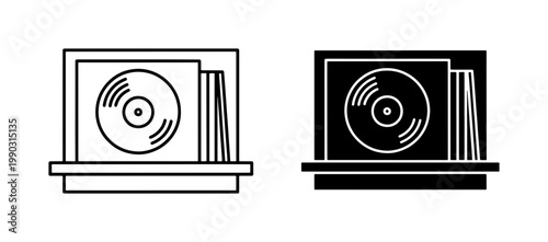 Vinyl Record Collection Shelf Icon Set
