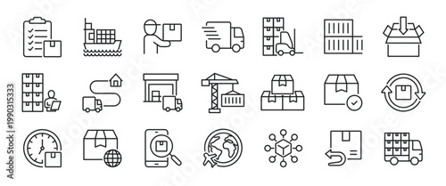 Logistic thin line icons. For website marketing design, logo, app, template, ui, etc. Vector illustration