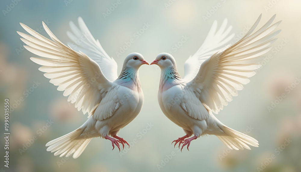 Obraz premium Two White Doves Facing Each Other Symbol of Love and Peace