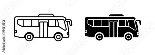 Public Bus Transportation Line and Silhouette Icon Set