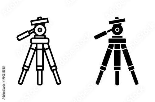 Camera Tripod Icon Set in Outline and Solid Style