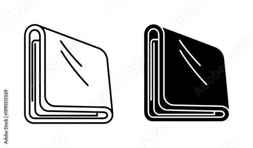 Folded Fabric Towel Outline and Silhouette Icon Set