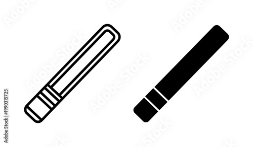 Cigarette Icon Set with Outline and Solid Black Style