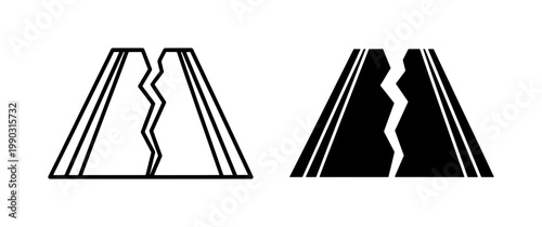 Cracked Road Icon Set Representing Damaged Asphalt Infrastructure