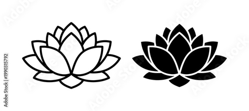 Lotus Flower Outline and Silhouette Vector Icons