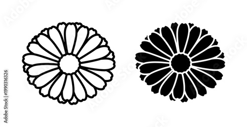 Black and White Daisy Flower Outline Silhouette Set