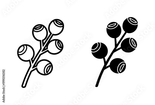 Minimalist Eucalyptus Berry Branch Vector Icon Set