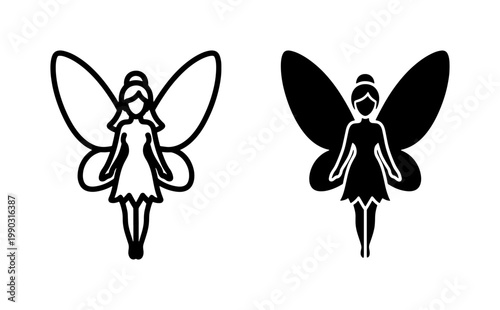 Fairy silhouette and outline icon set