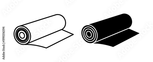 Fabric Roll Icon Set in Outline and Solid Style