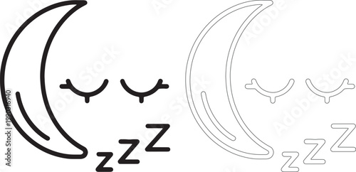 Crescent moon with closed eyes and zzz symbols sleeping