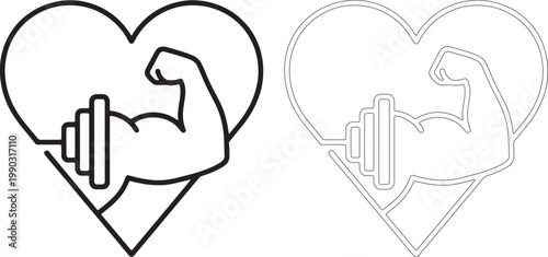 Heart shape with flexing arm and dumbbell bicep